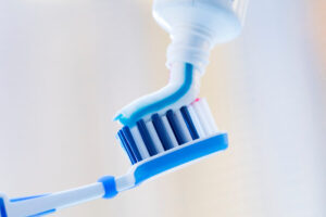 Toothbrush with toothpaste applied